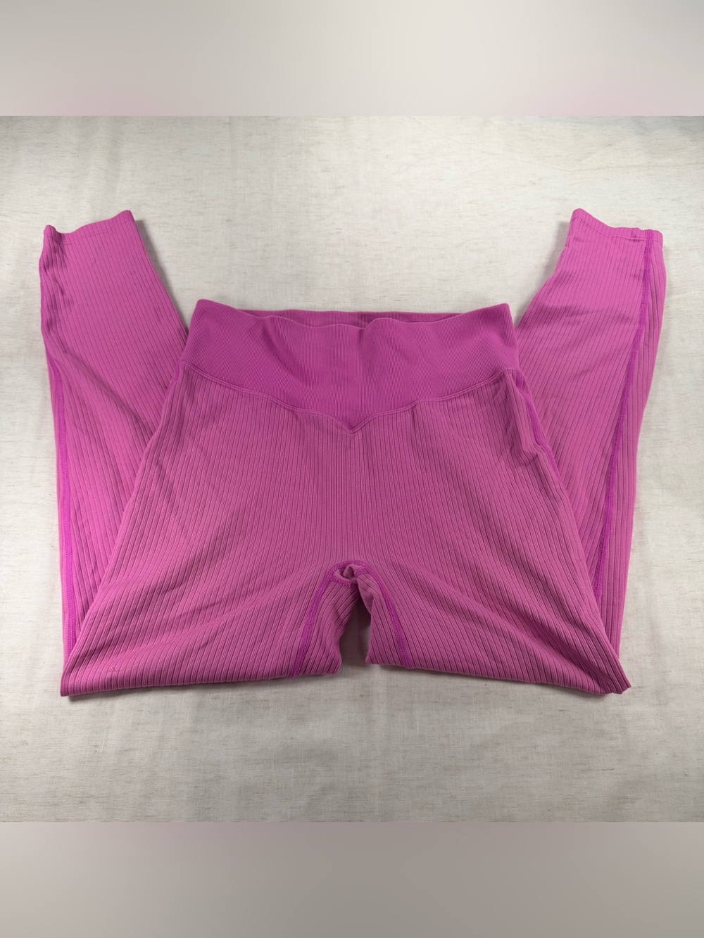 Pink Active Ribbed Pink High-Waist Leggings